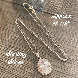 Vintage Oval Halo CZ Pendant with Sterling Silver Box Chain